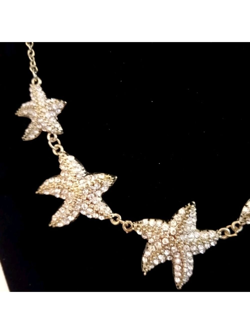 Traci Lynn"Sea Stars"Rhinestone Studded StarFish GoldTone Statement Necklace - Picture 6 of 9